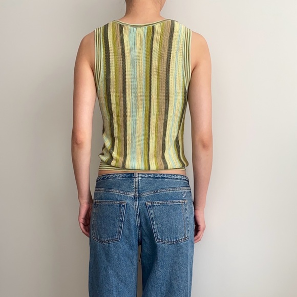 Vintage Missoni mercerized knit striped vest tank top green - Picture 4 of 10